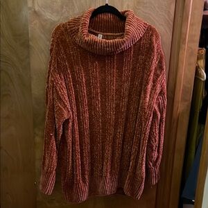 Brown Chunky Knit Cowl Neck Sweater